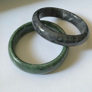 Vintage Natural Stone Green and Gray Polished Bangles Bracelets